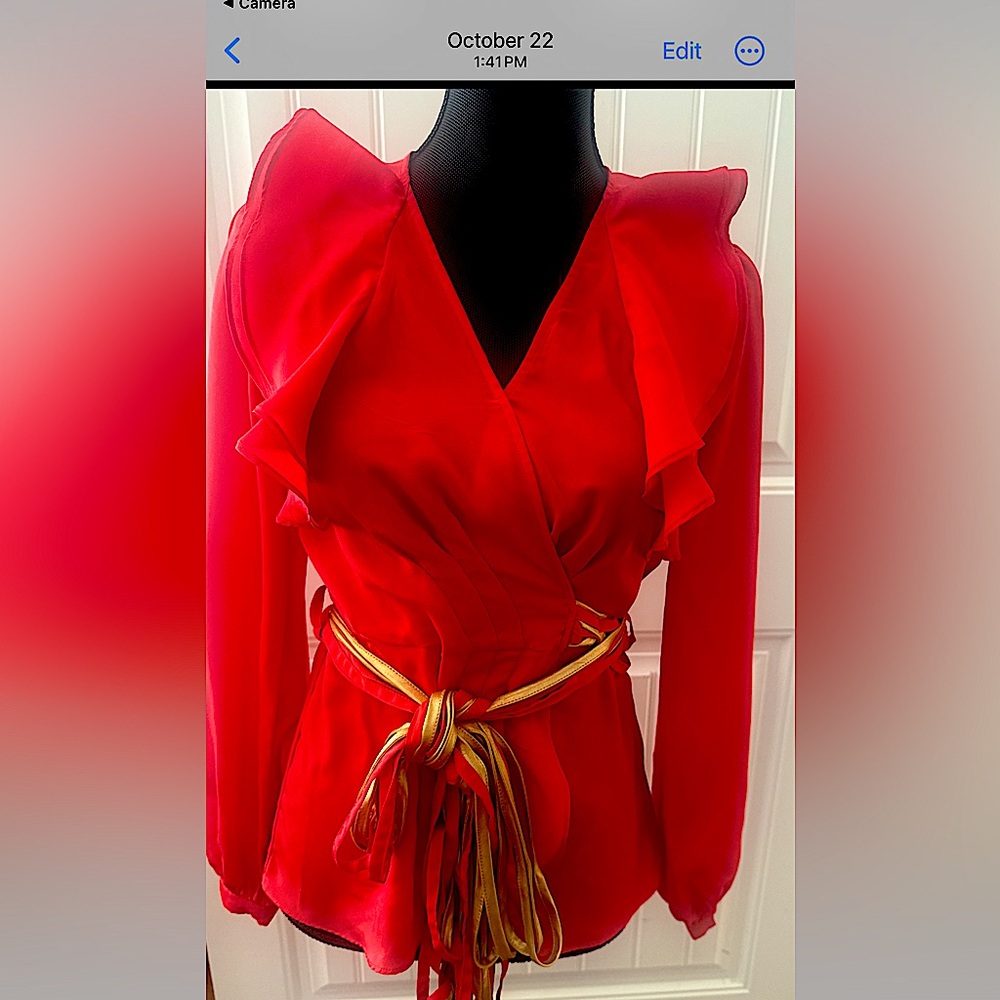 Boston Proper  Ruffle Wrap around Blouse